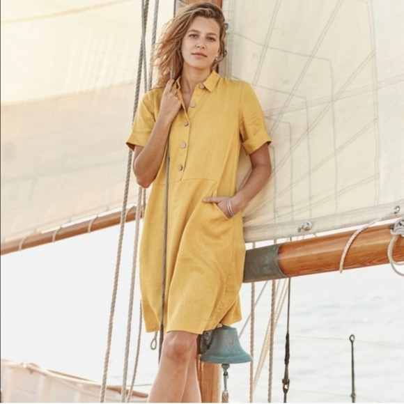 J. JILL Love Linen 100% Linen Mustard Yellow Wooden Buttons Collar Pockets XL - Picture 2 of 13